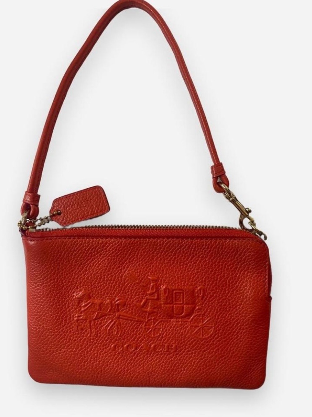 Coach Pebbled Leather Wristlet - Coral